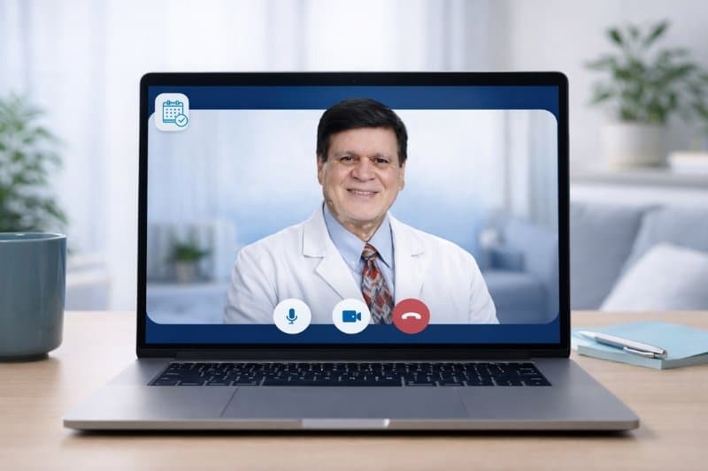 Dr. Desilva conducting a telehealth consultation via video call