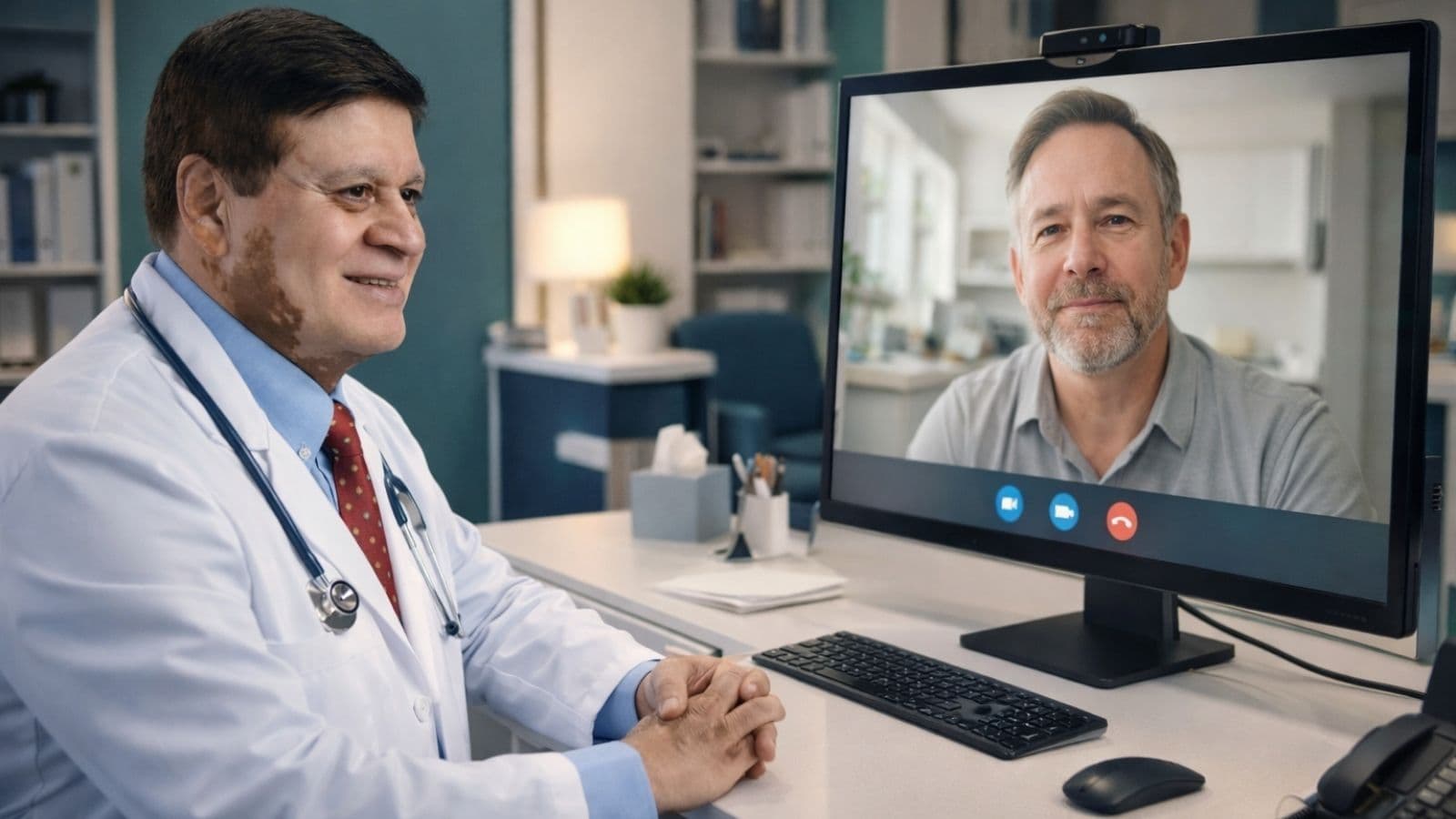 Telehealth consultation — Dr. Desilva meeting with a patient via video